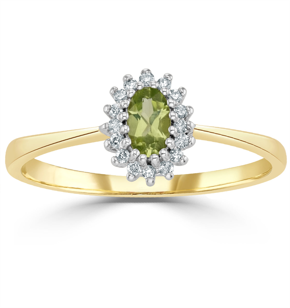 Peridot 5 x 3mm And Diamond 9K Yellow Gold Ring